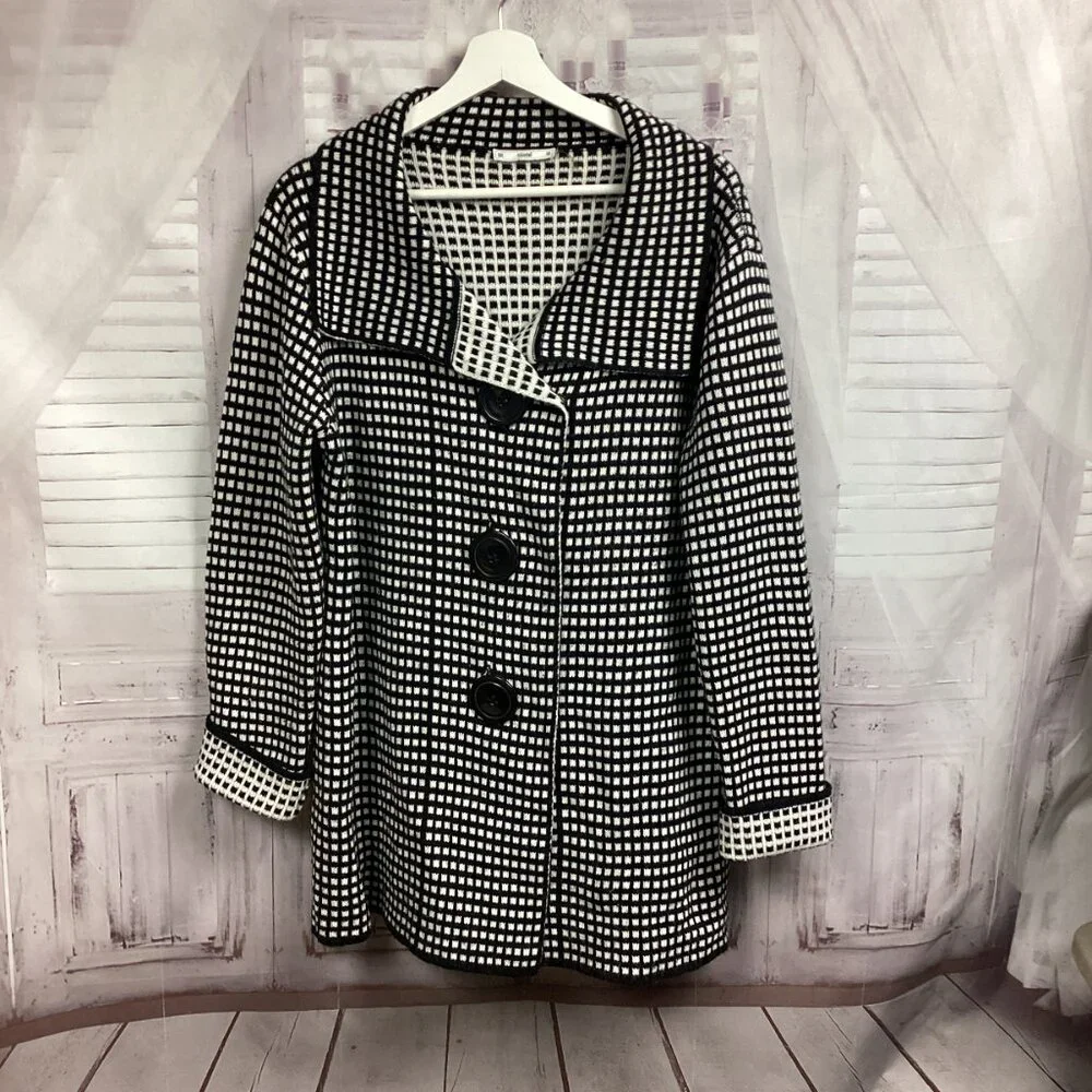 SIONI Cardigan Black White Check Button Up XL